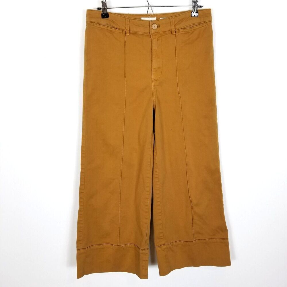 Anthropologie Women Cropped‎ Wide-Leg Chino Pants Size 6 Orange